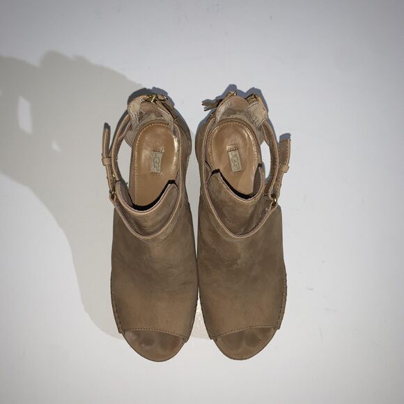 UGG Shoes Womens 9.5 Jolina Tan Wedge Sandals Espadrille Ankle Zip 1010994 - Picture 5 of 10